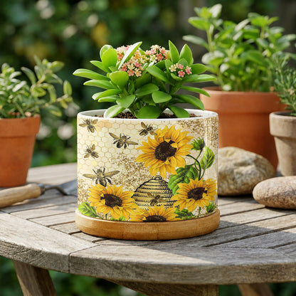Lorva Bee Sunflower Ceramic Plant Pot Happy Field Flowers