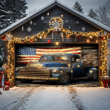 Lorva Patriotic Garage Door Banner Decoration Rustic Truck