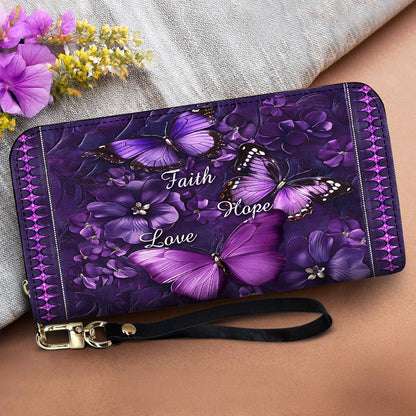 Lorva Butterfly Leather Wallet Faith Hope Love