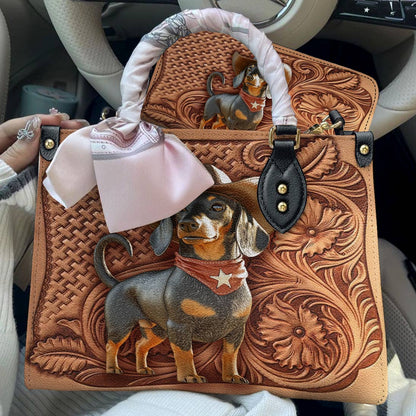 Lorva Dachshund Leather Bag Cowboy Doxie