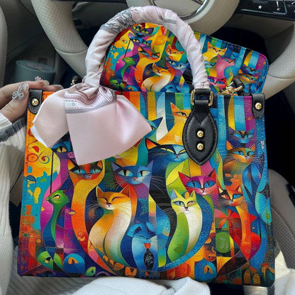 Lorva Cat Leather Bag Rainbow Geometric
