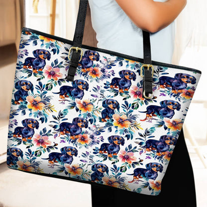 Lorva Leather Tote Bag Dachshund Blooms