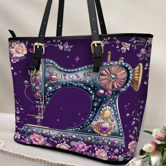Lorva Sewing Leather Tote Bag Purple Spark