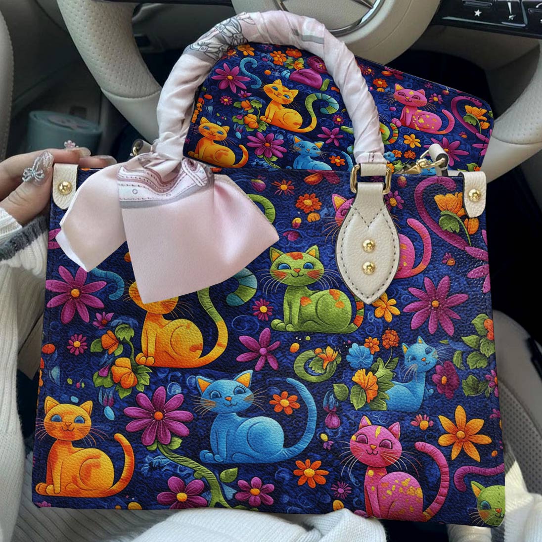 Lorva Cat Leather Bag Cute Cats Blossom