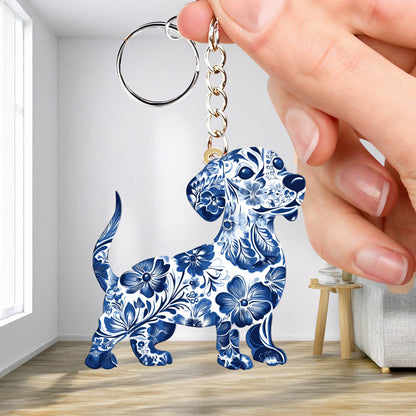 Lorva Keychain Blue Floral Dachshund