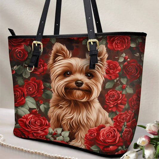 Lorva Leather Tote Bag Charming Rose Yorkie