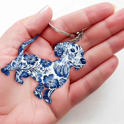 Lorva Keychain Blue Floral Dachshund