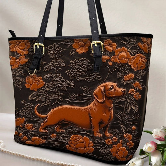 Lorva Leather Tote Bag Majestic Dachshund