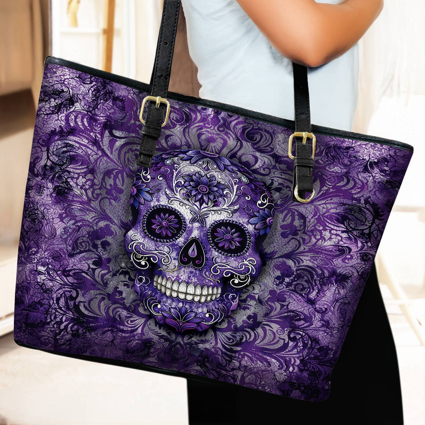 Lorva Leather Tote Bag Gorgeous Mandala Sugar Skull