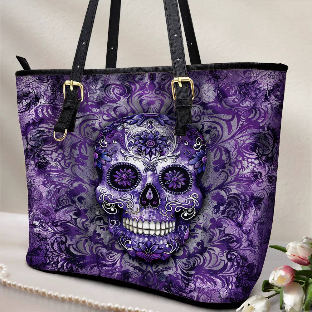 Lorva Leather Tote Bag Gorgeous Mandala Sugar Skull