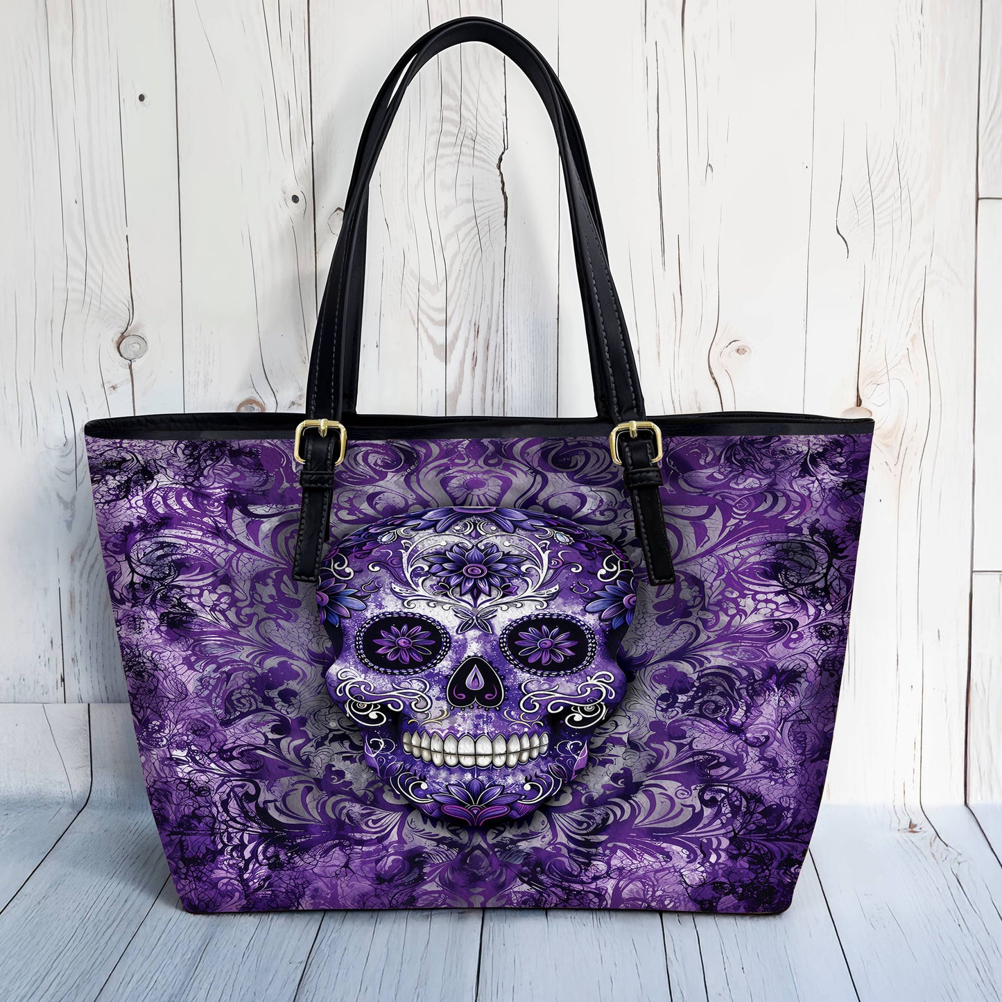 Lorva Leather Tote Bag Gorgeous Mandala Sugar Skull