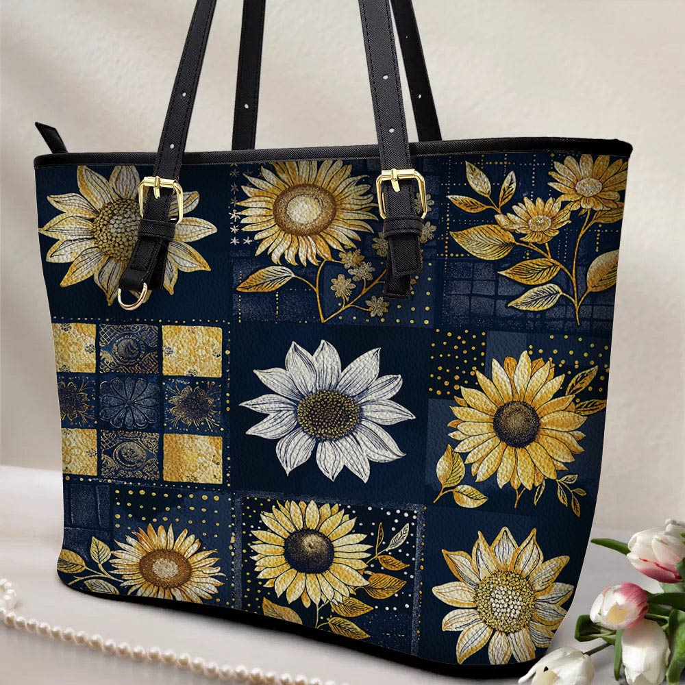 Lorva Leather Tote Bag Classical Sunflowers