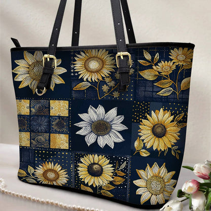 Lorva Leather Tote Bag Classical Sunflowers