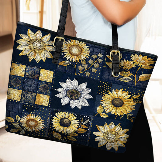 Lorva Leather Tote Bag Classical Sunflowers
