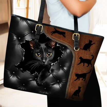 Lorva Leather Tote Bag Gorgeous Black Cat