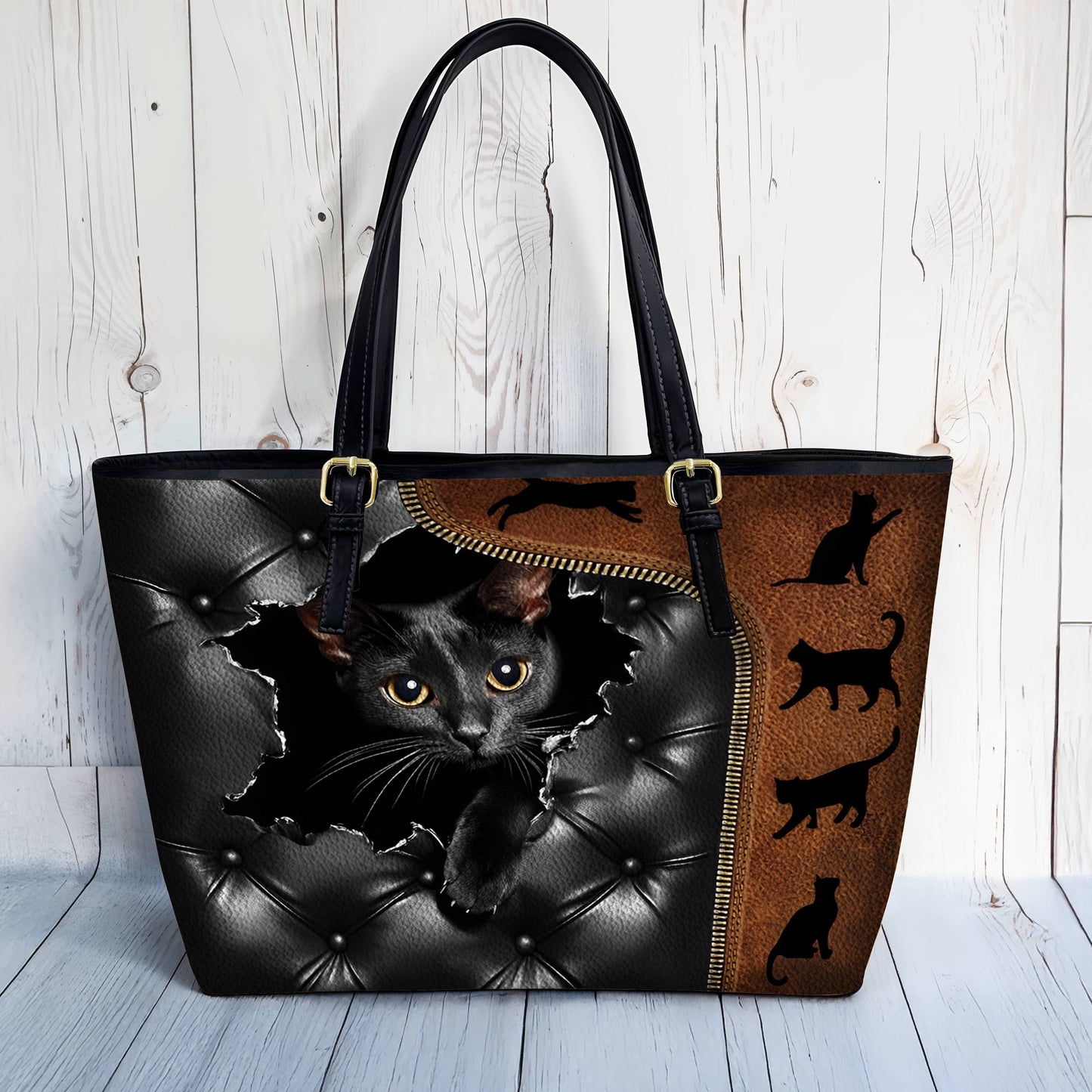 Lorva Leather Tote Bag Gorgeous Black Cat