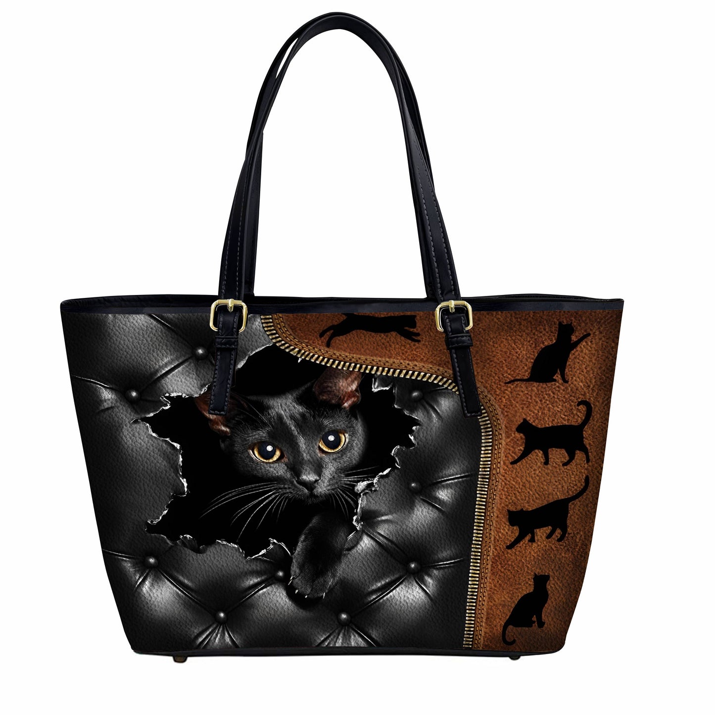 Lorva Leather Tote Bag Gorgeous Black Cat