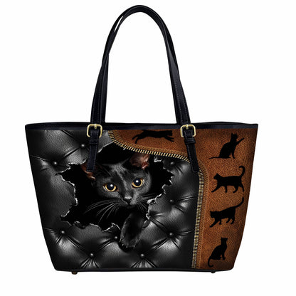 Lorva Leather Tote Bag Gorgeous Black Cat