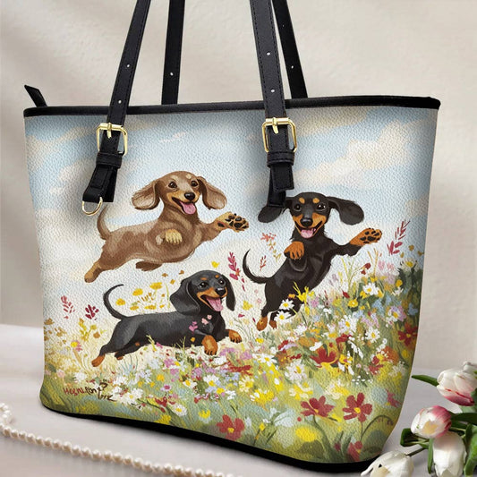 Lorva Leather Tote Bag Happy Dachshunds