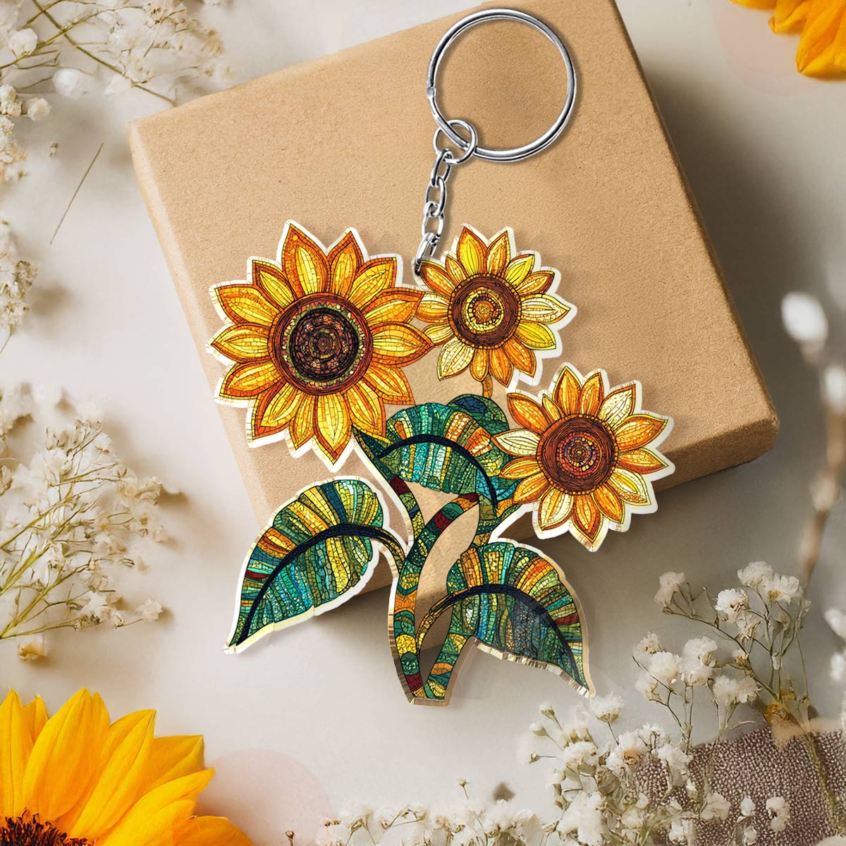 Lorva Sunflower Keychain To My Two Daughters