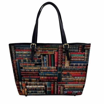 Lorva Leather Tote Bag Vintage Books