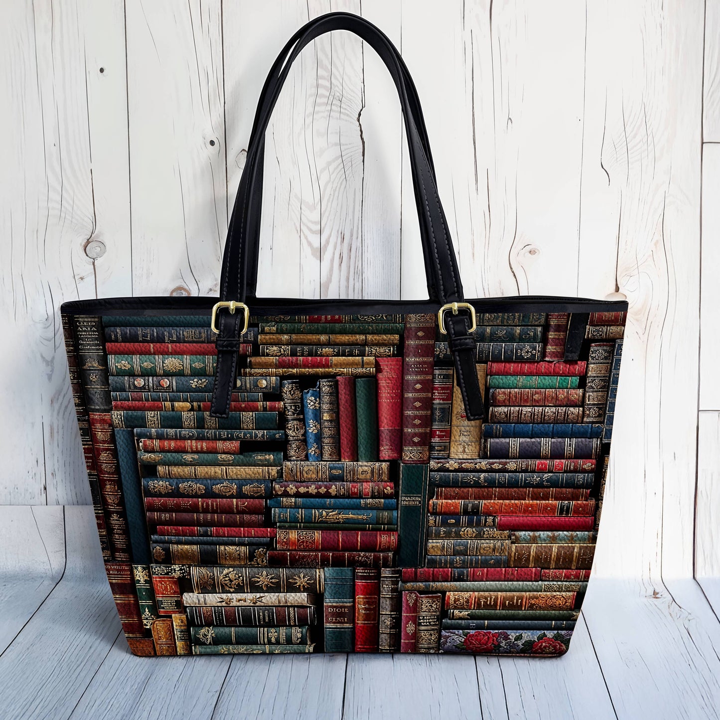 Lorva Leather Tote Bag Vintage Books