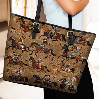Lorva Leather Tote Bag Majestic Native Horses