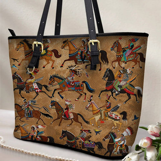 Lorva Leather Tote Bag Majestic Native Horses