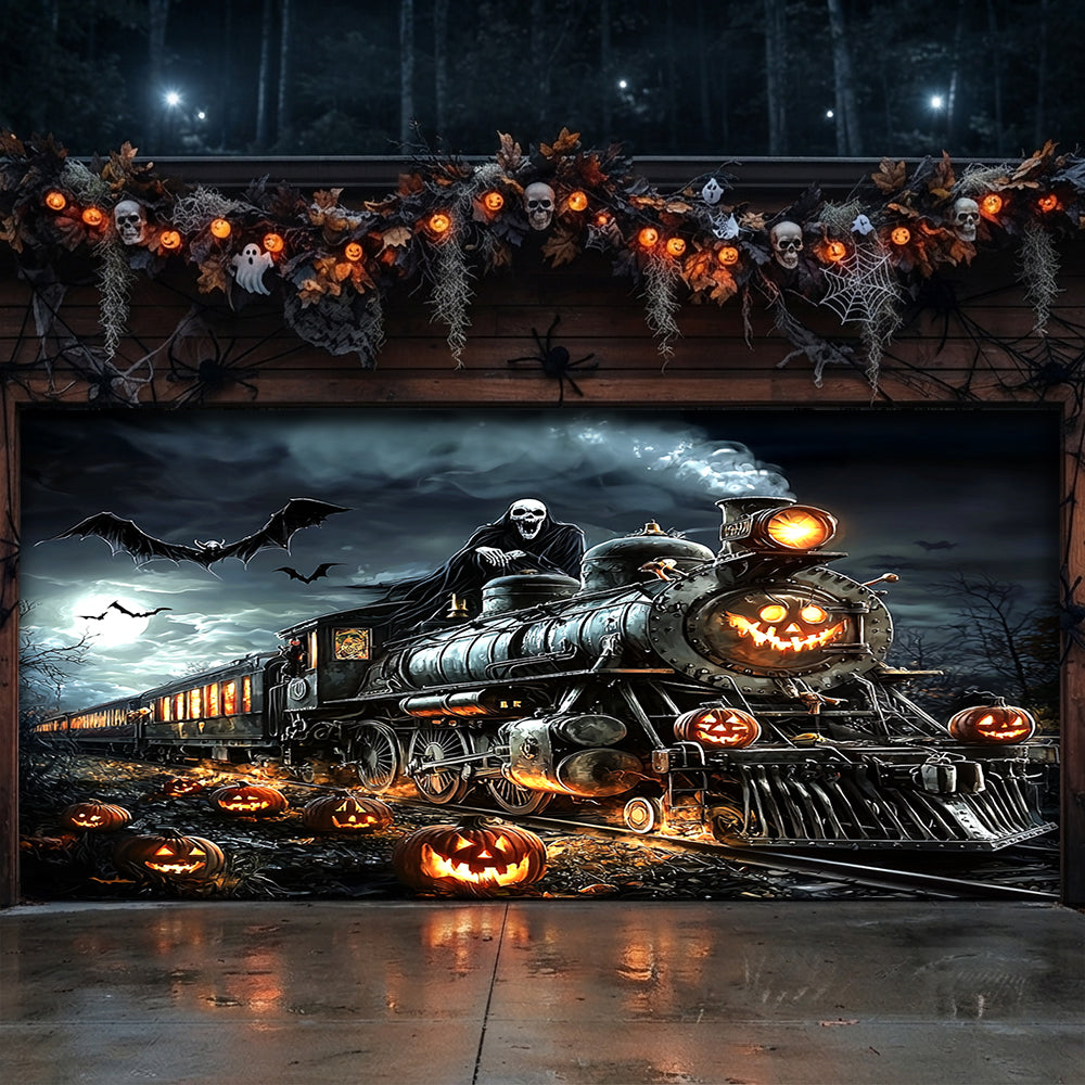 Lorva Halloween Garage Door Banner Decoration Halloween Ghost Train