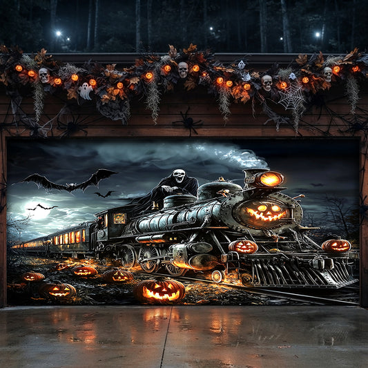 Lorva Halloween Garage Door Banner Decoration Halloween Ghost Train