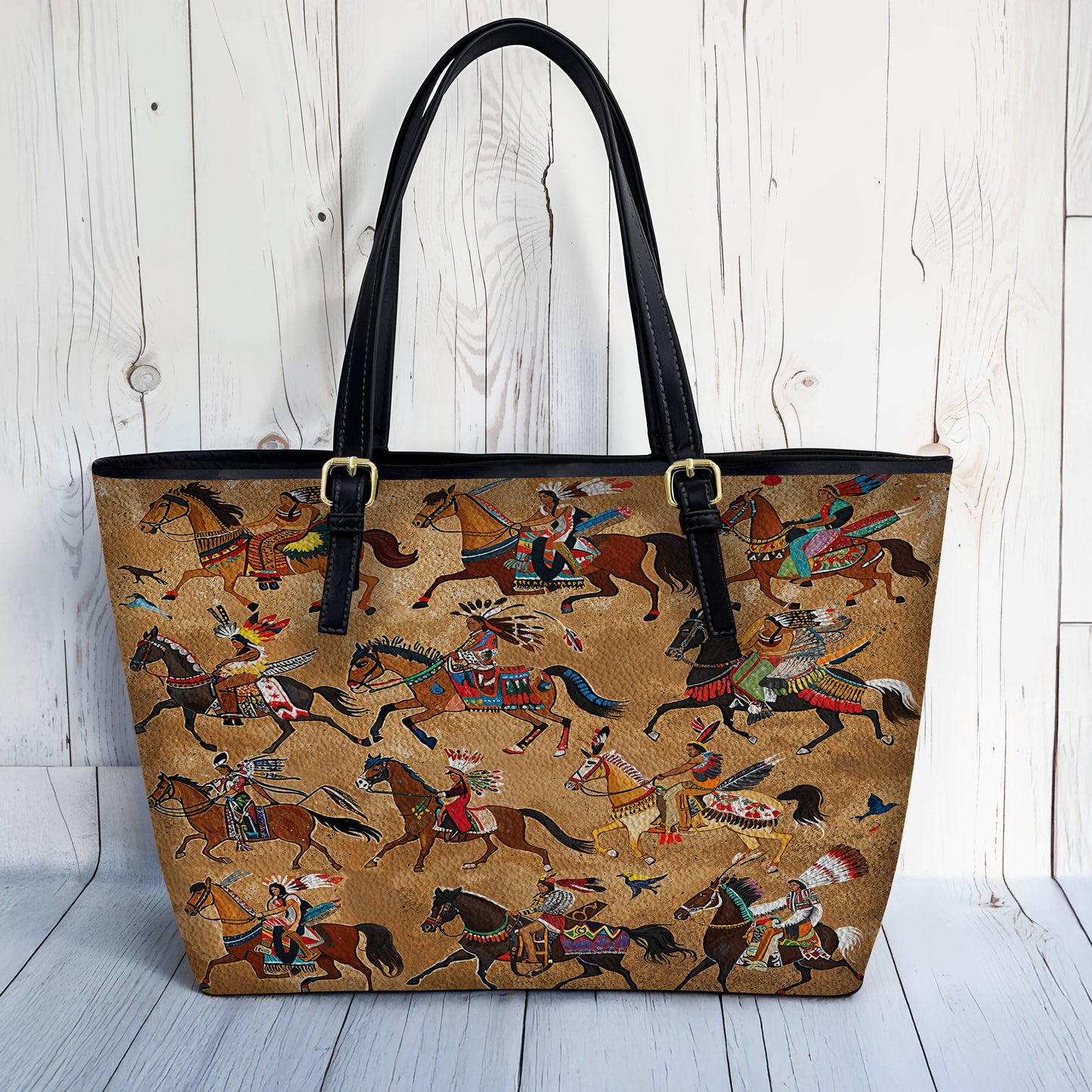 Lorva Leather Tote Bag Majestic Native Horses