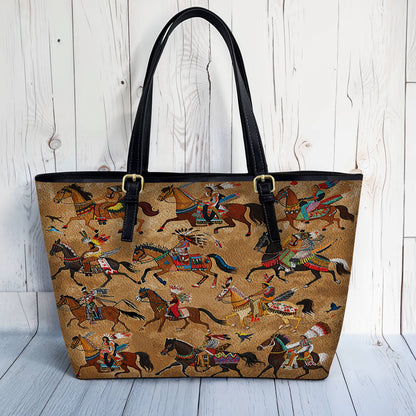 Lorva Leather Tote Bag Majestic Native Horses