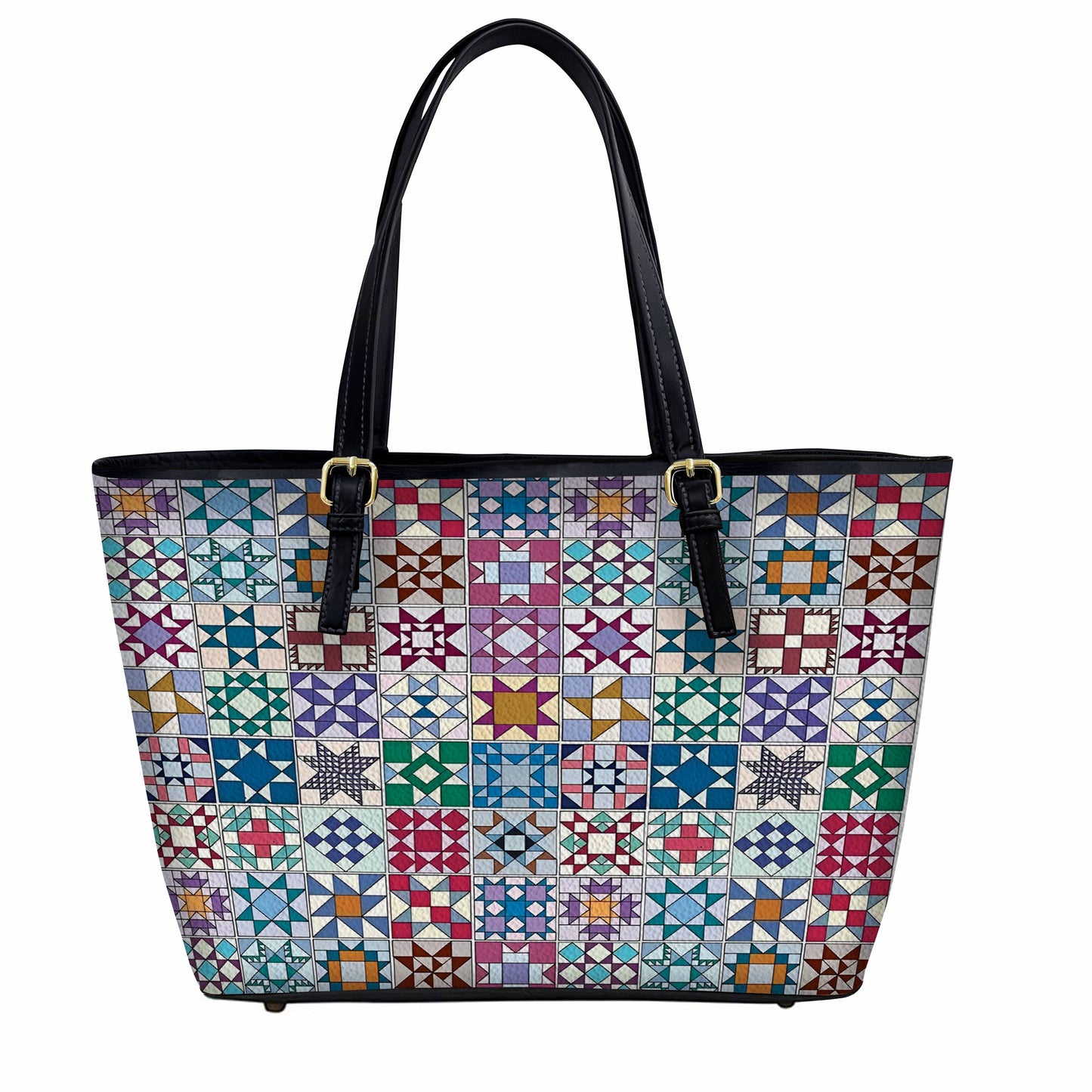 Lorva Leather Tote Bag Traditional Quilting Blocks