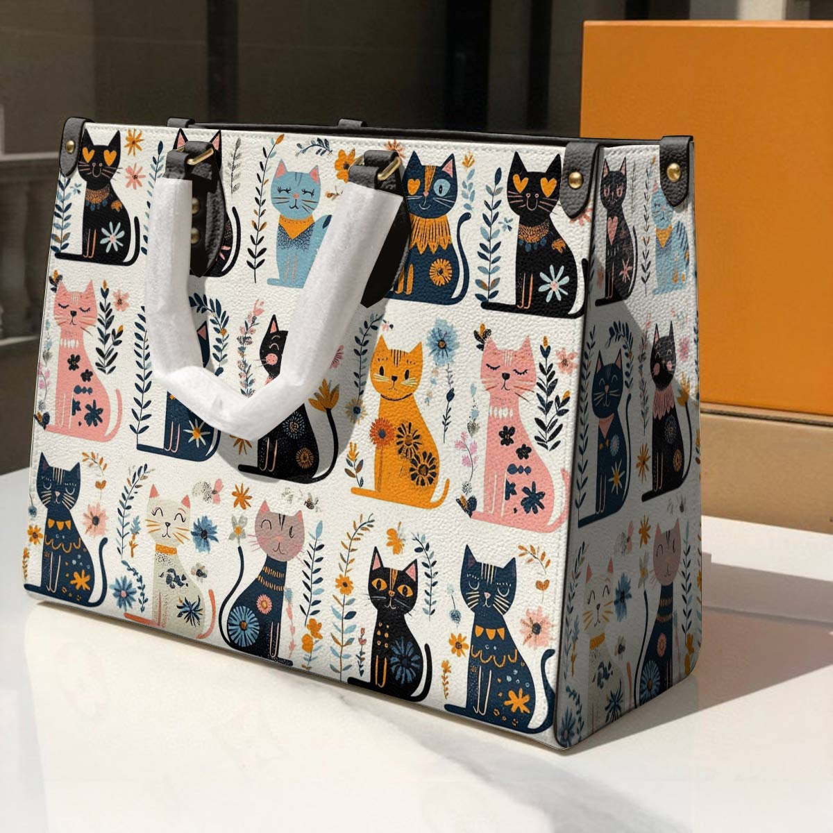Lorva Leather Bag Midnight Meows And Morning Blooms