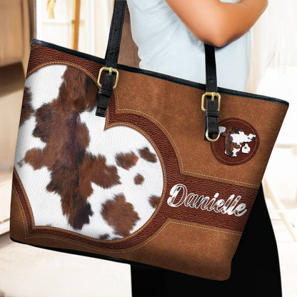 Lorva Personalized Leather Tote Bag Happy Cow