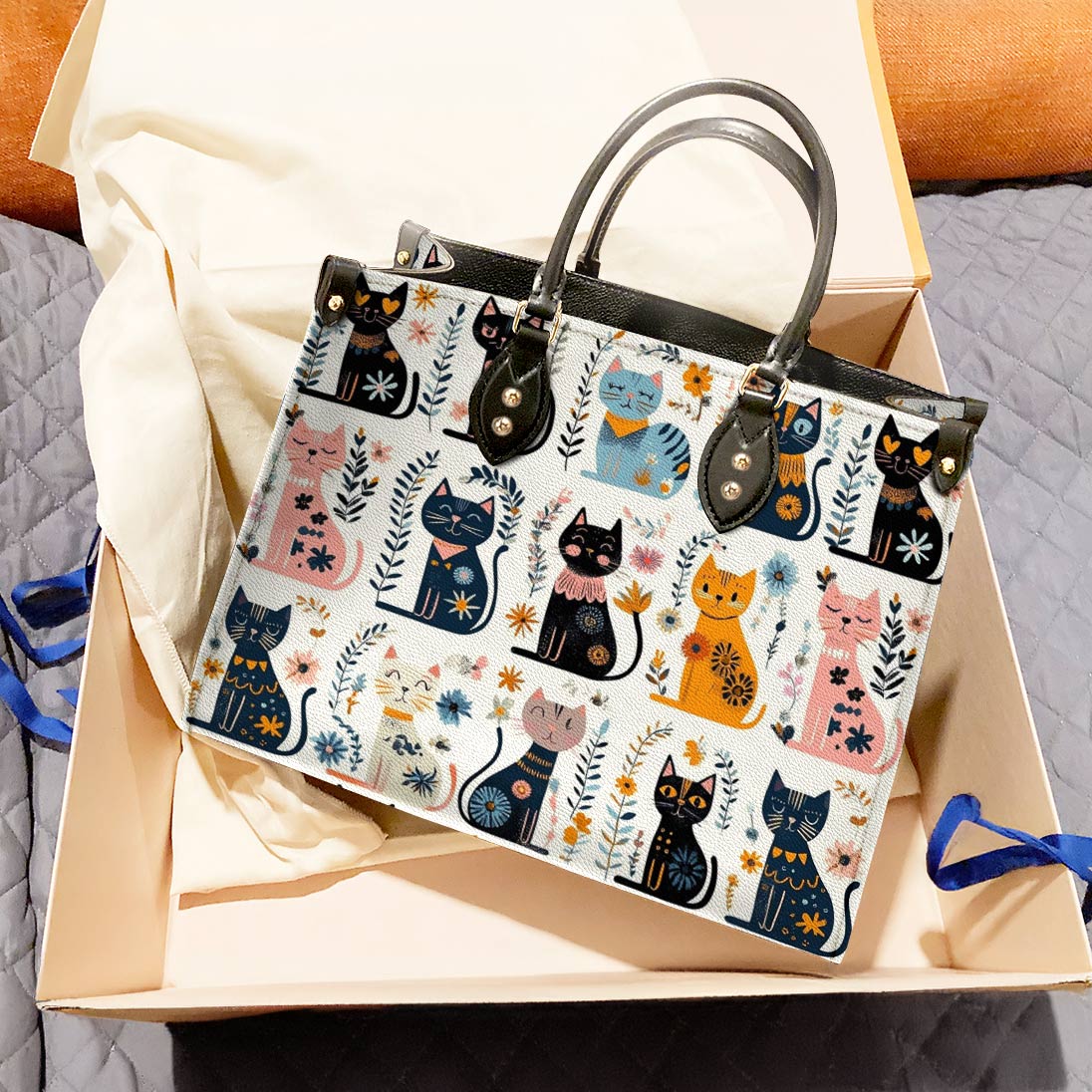 Lorva Leather Bag Midnight Meows And Morning Blooms