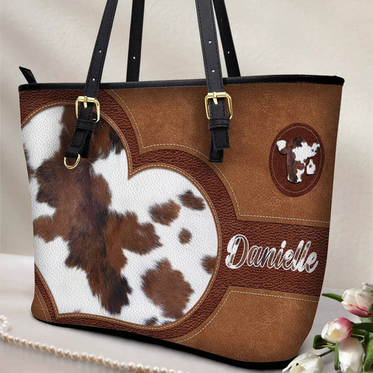 Lorva Personalized Leather Tote Bag Happy Cow