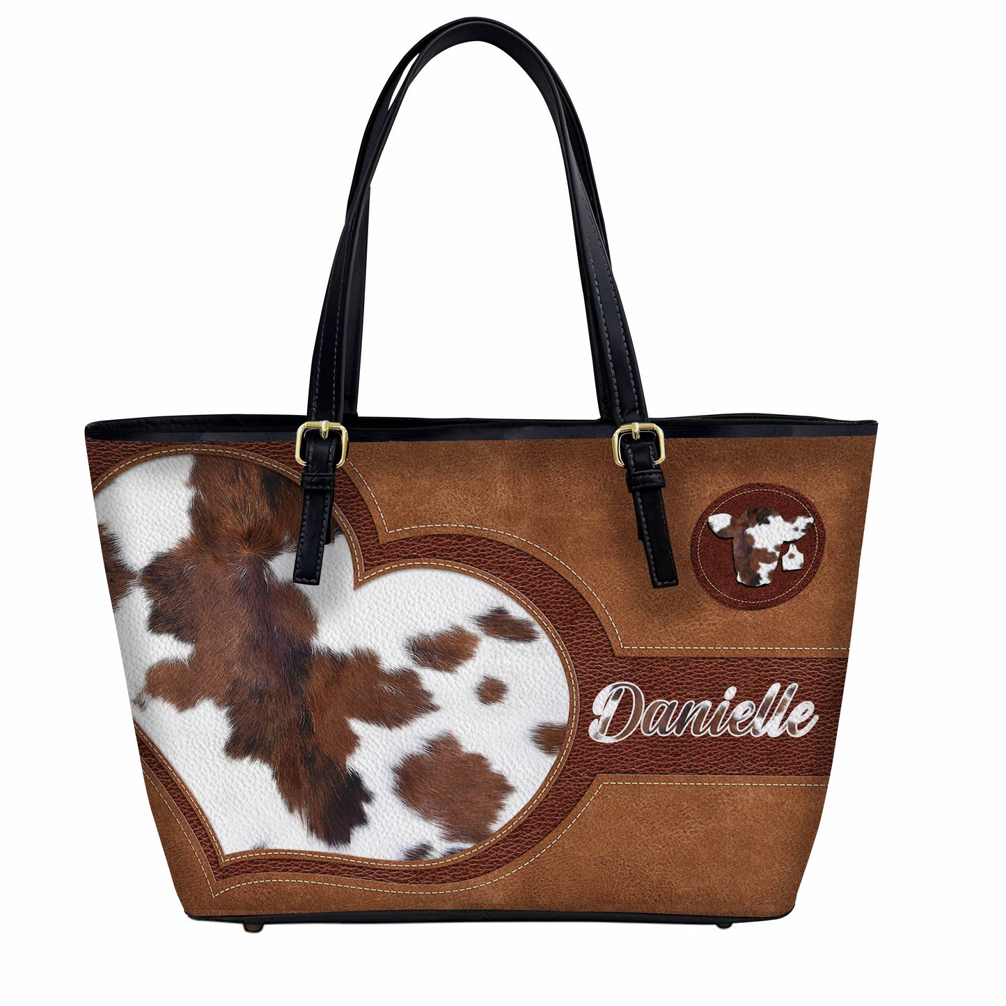 Lorva Personalized Leather Tote Bag Happy Cow