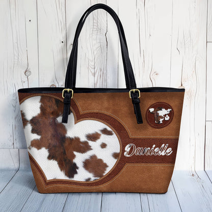 Lorva Personalized Leather Tote Bag Happy Cow