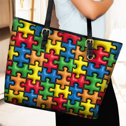Lorva Leather Tote Bag Puff Puzzle Piece