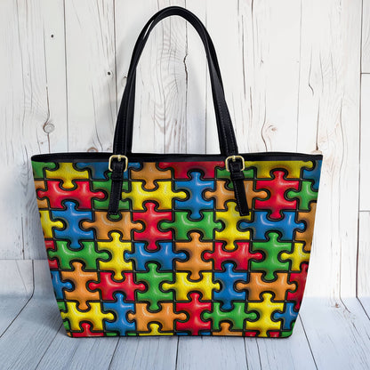 Lorva Leather Tote Bag Puff Puzzle Piece