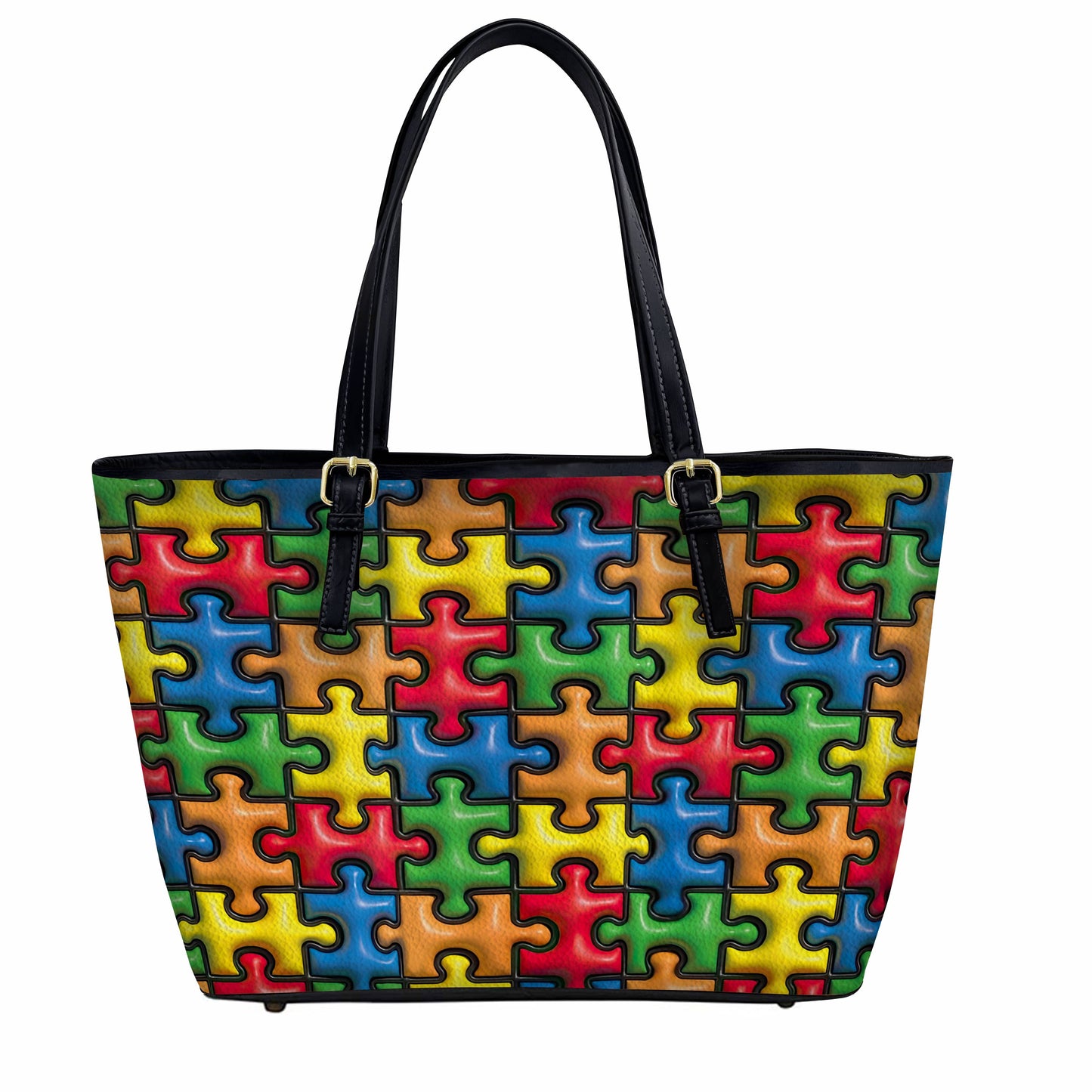 Lorva Leather Tote Bag Puff Puzzle Piece