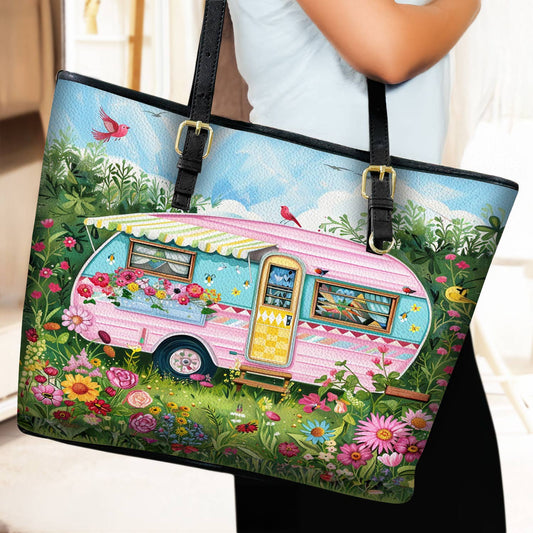 Lorva Leather Tote Bag Happy Camper