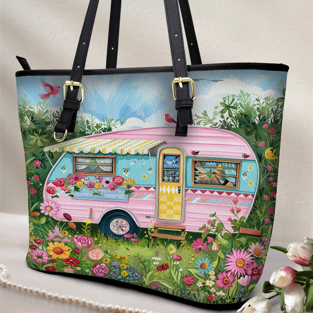 Lorva Leather Tote Bag Happy Camper