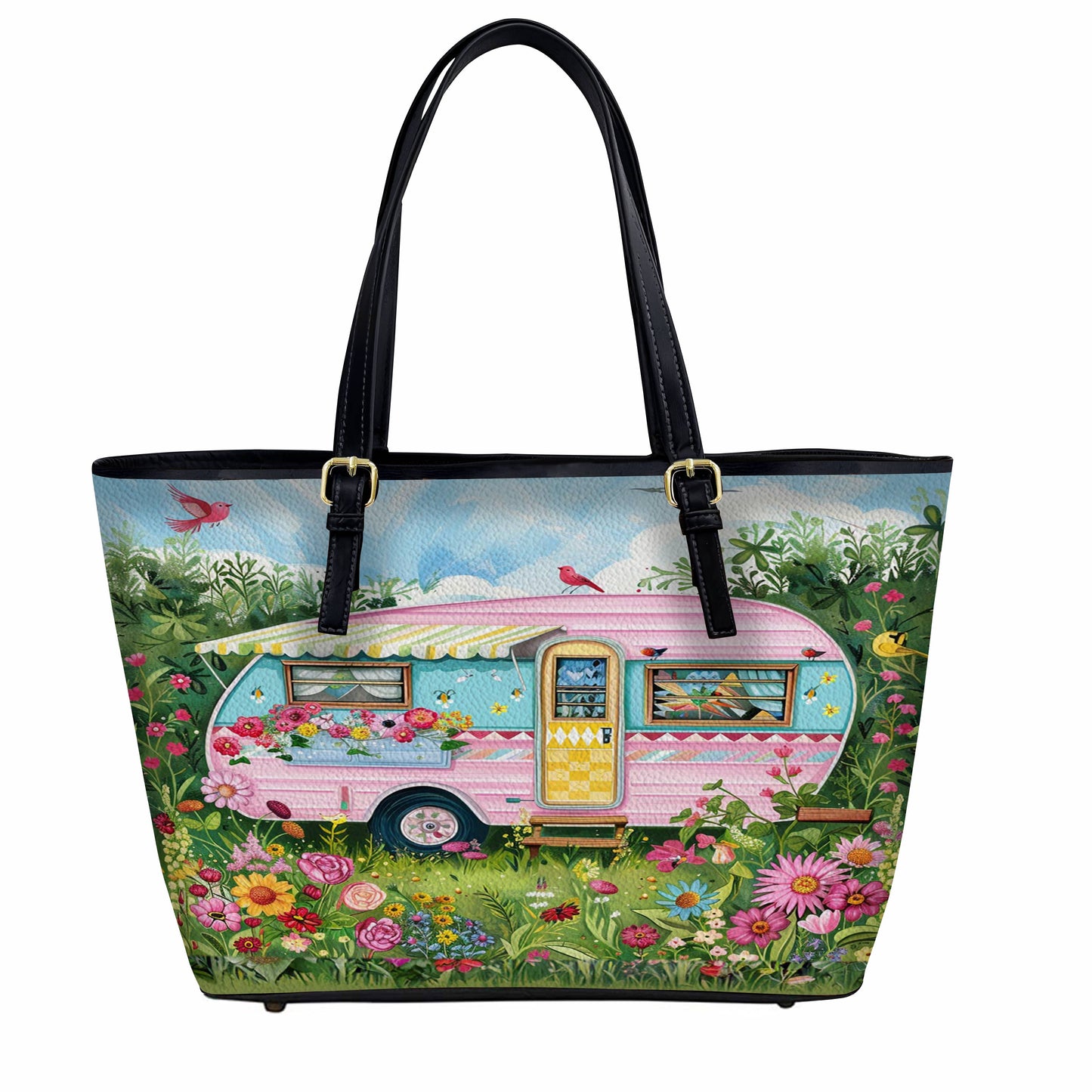 Lorva Leather Tote Bag Happy Camper