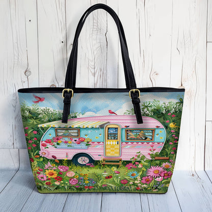 Lorva Leather Tote Bag Happy Camper