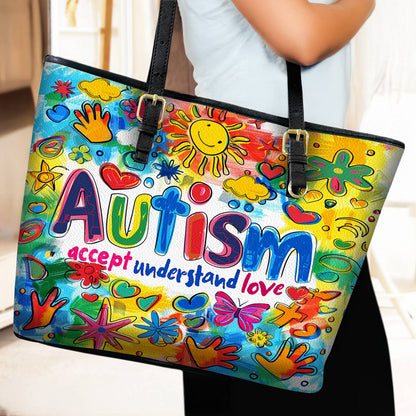 Lorva Leather Tote Bag Autism Accept Understand Love