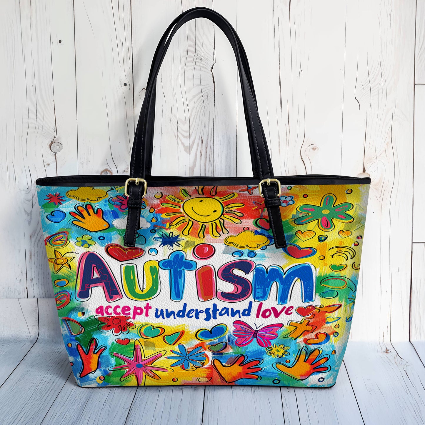 Lorva Leather Tote Bag Autism Accept Understand Love