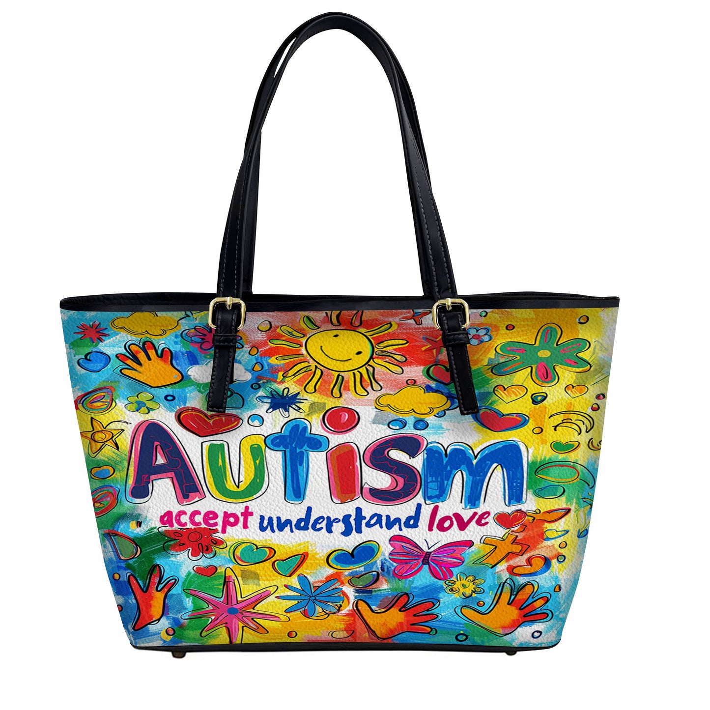 Lorva Leather Tote Bag Autism Accept Understand Love