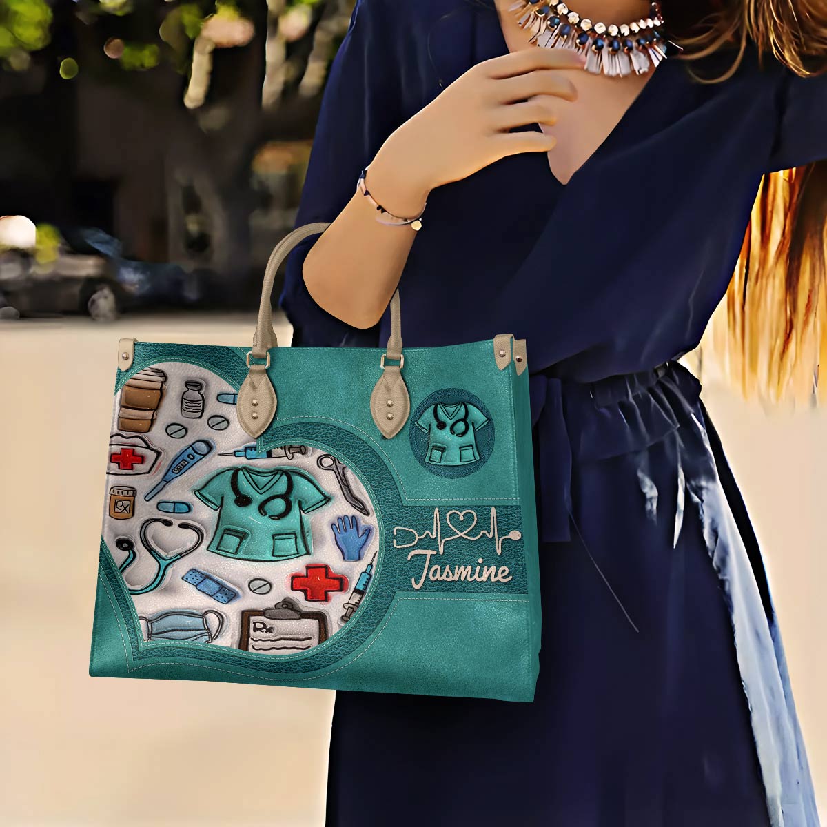 Lorva Personalized Leather Bag Puffy Nurse